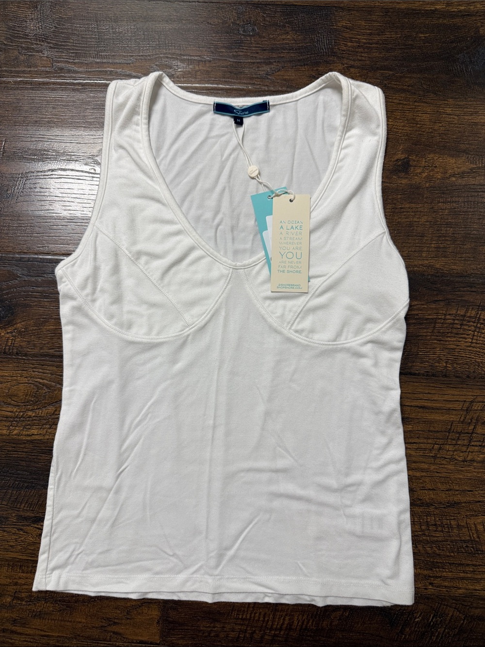 Shore White Scoop-Neck Tank Top with Bust Seaming size med - Picture 2 of 4